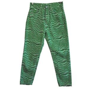 Large Daisy Street Green Wave Print High-Waist Jeans
